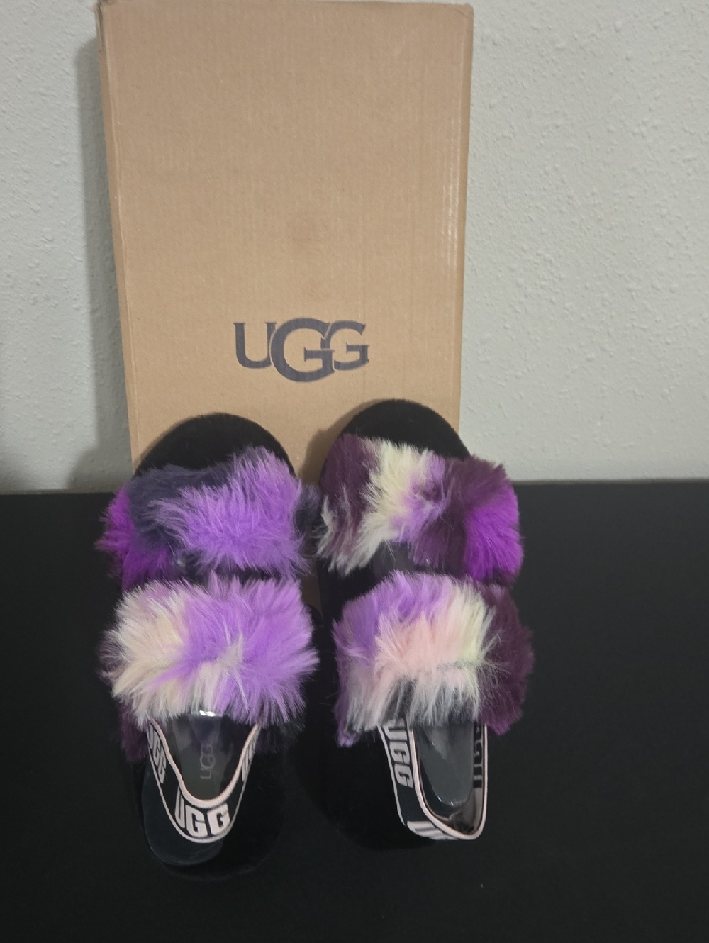 UGG Purple Multi-Tone Faux Fur Slide Sandals